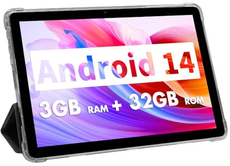VASOUN 10 inch Tablet, Android 14 Tablets with 32GB, 6000mAh, Tablet PC with Octa-Core Processor, 5GHz WiFi, Dual Camera, Bluetooth, Tablets with Case (White)