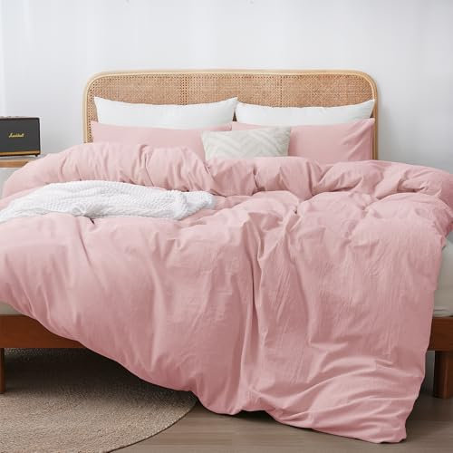 ATsense Bettwäsche 135x200 cm Baumwolle 2teilig, Bettwäsche-Sets Blass Rosa ÖkoTex-Zertifizierte mit Leinenartigem Griff, Atmungsaktiv, 1 Bettbezug und 1 Kissenbezug 80x80 cm