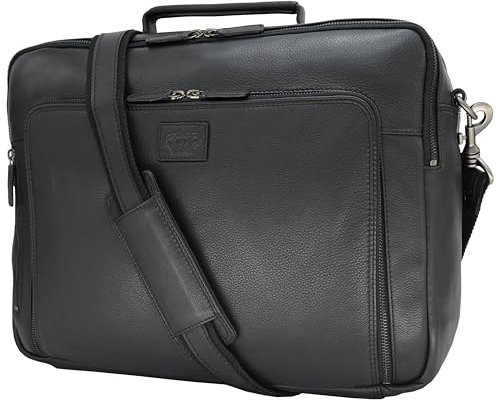 Baur XXL Tasche Echtes Leder | Laptoptasche bis 16 Zoll | Handgefertigte Businesstasche | Aktentasche mit sehr viel Platz | Umhängetasche mit abnehmbarem Band (Rindsleder Schwarz)