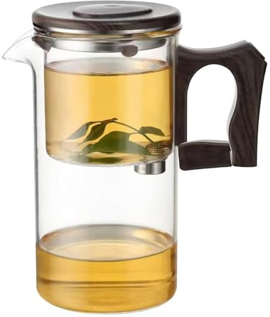 Idezek Teekanne aus Glas, Teekanne mit Teesieb - Wassertrennende Teekanne mit Holzgriff - Teekessel aus Glas, klarer Teekessel für grünen Tee, Blumentee