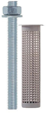 Barre Filettate M12 In Acciaio Zincato e Tasselli a Rete in Plastica 4 Pezzi Ad Alta Resistenza Lunghezza Barra 16,5 cm Lunghezza Tassello 13 cm Dado e Rondella M12