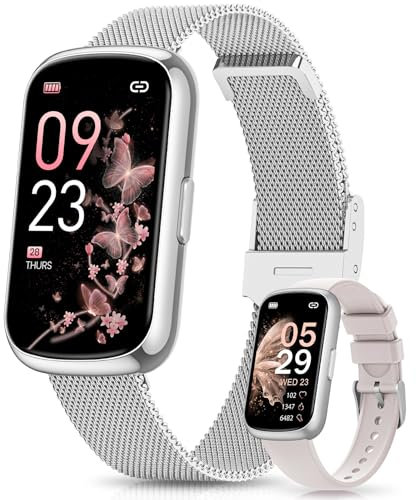 NAIXUES Montre Connectée Femme, 1.47 Bracelet Connectée avec 24H Fréquence Cardiaque/SpO2/Sommei, 24 Sports, Fonction Féminine IP68 Smartwatch Podometre Calorie Trackers d'Activité Android iOS Argent