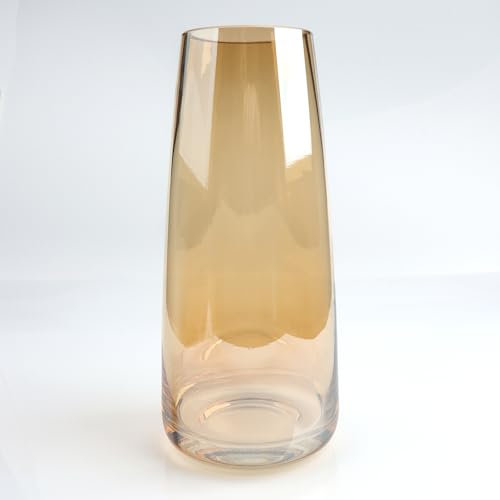FKKFSS Exquisite Tall Glass Vase丨22cm tall safety thick glass vase, home party decorations, flower arrangement dried flowers, decorative centrepiece vase (amber)