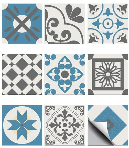CHGCRAFT 36 Stück Portugiesischen Stil Fliese Aufkleber Geometrische Peel und Stick Wandfliese Aufkleber selbstklebende Stick auf Fliese wasserdicht Wandfliesen Aufkleber für Küche Bad Dekor, 4x4 Zoll