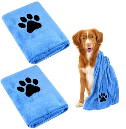 Hundehandtuch, 2 Stück Hundehandtuch Extra Saugfähig für Hunde Und Katzen, Blau Schnelltrocknend Haustier Mikrofaser Handtücher, Hunde Handtuch für Katzen, Hunde Oder Andere Haustiere (100 x 50 cm)