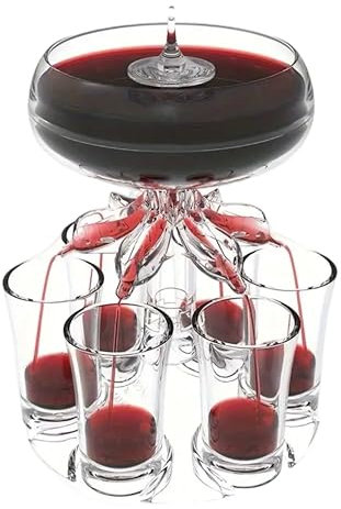 eBoutik - Party Shot Glass Dispenser Set with 6 Glasses - Magnetic Wheel Design, Clear Acrylic Party Drink Pourer for Summer Parties for Juice Spirits Cider Whiskey Cocktail