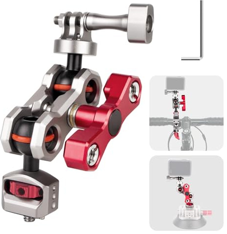Came-TV Action Camera Magic Arm with Dual 360° Ball Heads & Anti-Slip Pins, Aluminum Flexible Articulating Arm Compatible with Go Pro, Camera Mount for Motorcycle/Bike/Car Window/DSLR Cage (61015)