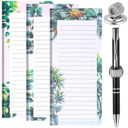 Smivyhp 3 Stück Magnetische Notizblöcke, Einkaufsliste Magnetisch Kühlschrank mit 1 Magnetisch Stifthalter, 50 Blätter/Stück Einkaufszettel Block, To Do Listen Block, Grünes Pflanzendesign