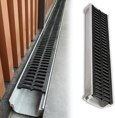 KIJyfgTR Dachrinnen aus Beton, Abflüsse und Gitterrostsysteme for Terrassen und Einfahrten, Wasserlauf-Entwässerungsabdeckungen, oberirdische Regenrinnen