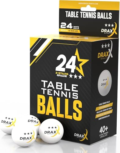 DRAXX Sports Tischtennisbälle, 3-Sterne-Qualität, Größe 40+, weiße Tischtennisbälle, hochwertige ABS-Konstruktion, für drinnen und draußen, Wettbewerb und Freizeit, Turnierqualität (24 Stück)
