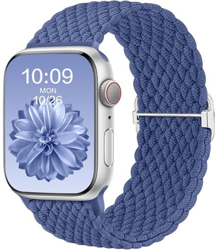 CeMiKa Kompatibel mit Apple Watch Armband 46mm 45mm 44mm 49mm Damen Herren, Geflochtenes Elastisches Solo Loop Nylon Band für iWatch Series 10 9 8 7 6 5 4 3 2 1 SE Ultra 2 1, Blau