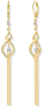 Gold Ohrringe Damen, Lange Hängend Ohrringe Hypoallergene leichte Hängende Lange Quasten Ohrring Zirkonia Anhänger Hängeohrringe Französischer Haken Ohrring Schmuck für Damen Mädchen