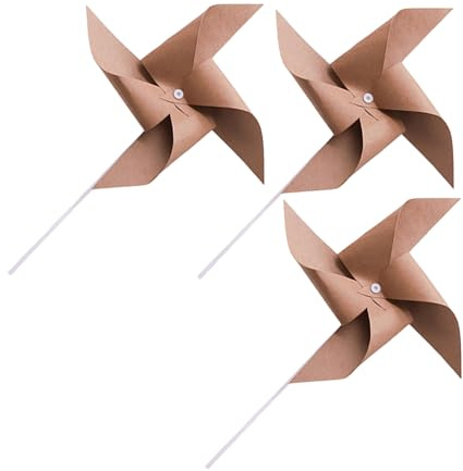 Kisangel 3 Stück Windmühlen aus Kraftpapier im Retro Stil Dekoratives Partyzubehör für Garten und Geburtstagsfeiern Handliche Vintage Windmühlendekoration aus Papier