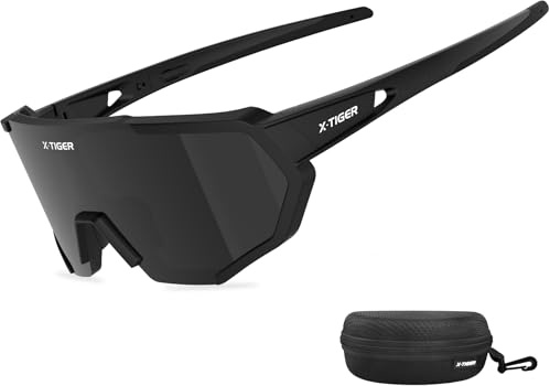 X-TIGER Fahrradbrille, Herren Damen Polarisierte Sportbrille, UV400-Schutz | Robuster TR90 Rahmen, mit montierbarem Brillenband & Ohrhaken Sonnenbrille Outdoor/Radfahren/Laufen/Autofahren/Angeln/Golf