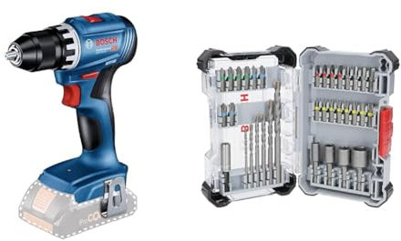 Bosch Professional 18V System Akku Bohrschrauber GSR 18V-45 (Drehzahl 1.900 min⁻¹, ohne Akku/Ladegerät) + 35x Extra Hard Schrauberbit‑ und CYL-3 Bohrer-Set, 35‑tlg. (197 x 110,5 mm)