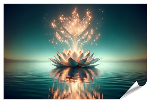 islandburner XXL Bild Poster Leuchtende Lotusblume auf stillem Wasser bei Sonnenuntergang Premium Bilder Fotodruck