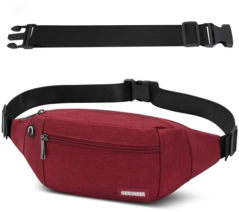 Bauchtasche Gürteltasche mit Einem 30 cm Verlängerten Gürtel Damen und Herren Bauchtasche Geeignet für Reise Sport Running und Alle Outdoor Aktivitäten Hüfttasche Damen Herren Sport (Rot)