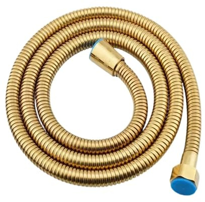 Xuro Tubo flessibile for doccia di ricambio da 1,5 m, in acciaio dorato, con doccetta portatile e inserto in ottone, anti-impigliamento, oro spazzolato