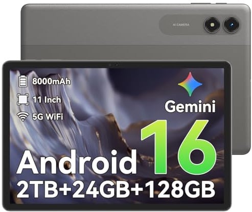 Android 16 Tablet,11 Inch Tablet with 24GB RAM 128GB ROM,Octa-Core T7250 Processor,90Hz Display,8000mAh Battery with Fast Charging & OTG Reverse Charge,Gemini Al Tablets,Smart Camera,4-Year Warranty