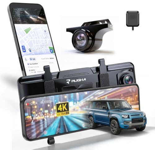4K Smart Mirror Dash Cam 11inch Touch Display with Dual Camera Front and Rear 5GHz Wi-Fi, Night Vision, ADAS,LCA,BSD,G-Sensor,Loop Recording,Waterproof Rear Cam,24 hour Parking Monitor