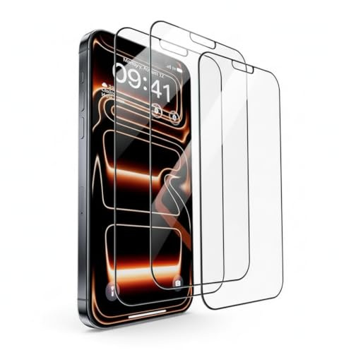 Tempered Glass Screen Protector compatible with iPhone 17 Pro Max Air 16 15 14 13 12 11 Pro Max Plus Mini, Full Coverage Protection, (2, iPhone 14 Pro)