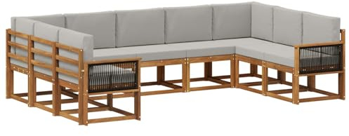 vidaXL Outdoor-Sofagarnitur mit Kissen 9 pcs Natürlich und Hellgrau, Moderne Garten Sofagarnitur, wetterfest, gemütliche Lounge, Akazie Holz Möbel, stylische Patio Sitzgruppe