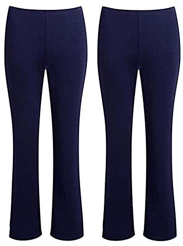 Style Spot (Navy/Pack of 2, UK 16/31 Long Inside Leg Women's Elasticated Pull ON Pants Bootleg Trousers Ladies Nurse Carer Plus Size Bottoms