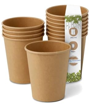 BIOZOYG 100 Stück Kaffeebecher Pappbecher 200ml / 8 oz Ø 80 mm braun - Einwegbecher plastikfrei - Becher aus nachhaltiger Forstwirtschaft - Kaffeebecher Einweg