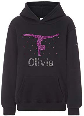 Varsany Kapuzenpullover für Mädchen, personalisierbar, Gymnastik, Handständer, Tanzkleidung, Kinderkleidung, Geburtstag für Kinder, Tanzmädchen, Schwarz/Hot Pink, 11-13 Jahre