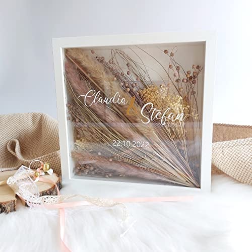 Mein Brautstrauß | Große Namen | Personalisiert | 6-Designs mit/ohne Bilderrahmen Weiß | Hochzeitserinnerung - personalisierter Schriftzug
