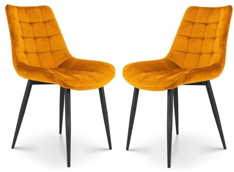 Kosmi - Lot de 2 chaises moutardes Style scandinave avec Assise en Tissu rembourré et Pieds en métal Noir