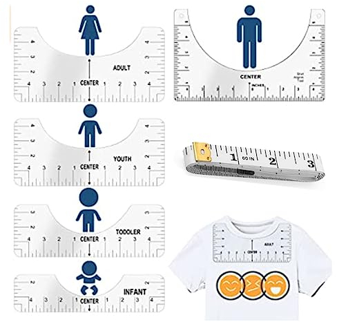 Tadipri T-Shirt Ausrichtungslineal, 5Pcs Ausrichtungslineal Werkzeug Für T-Shirt Und 1 Maßband, Bastellineal Mit Führungswerkzeug Für Die Gestaltung Des Modezentrums, T-Shirt Lineal Guide Tool Set F