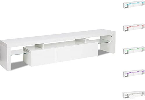 Habitat et Jardin Meuble TV LED laqué Tina - 187.5 x 34 x 38 cm - Blanc