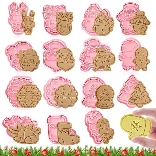 Keksausstecher weihnachten, 16 Stück ausstechformen weihnachten, plätzchen ausstecher weihnachten,3D Set Cookie Cutter, Plätzchenformen für Kinder, für Tortendeko Kekse Backen (B)