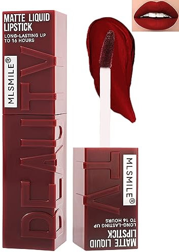 Matte Liquid Lipstick for Women, Long Lasting High Pigmented Lip Stain Tint, Super Velvet Lip Gloss, Up to 16H Wear Stay Color, Waterproof Smudge-proof Non-Stick Cup, ed Lip Stick Full-Coverage-06#