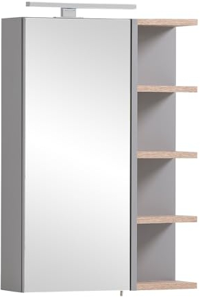 Lomadox Badezimmer Spiegelschrank mit Beleuchtung grau mit Eiche