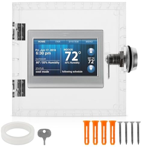 KTCINA Thermostat Box with Coded Lock, Clear Acrylic Thermostat Guard Box Universal Thermostat Cover with Lock Thermostat Protective Cover Thermostat Lock Case for Most Thermostats(15x15x15cm)