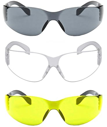 3 Stück Schutzbrillen Arbeitsschutzbrille, Gelb+Grau+Klar Labor Schutzbrille Sicherheitsbrille Kratzfest Anti-Beschlag Beschichtung für Radfahren Labor Angeln