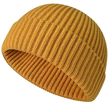 Beanie Hat Men - Fisherman Beanie Trawler Beanie Knitted Cuffed Winter Warm Hat Skullcap Gifts for Men UK (UK, Alpha, One Size, Yellow)