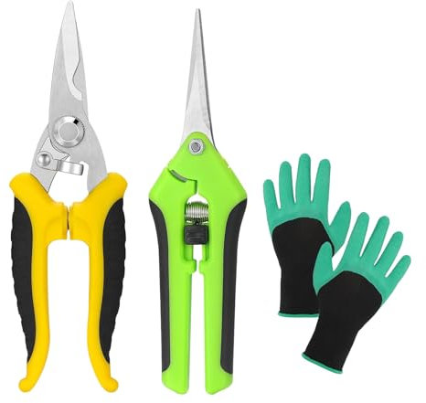 2 Piezas Tijeras Podar, Tijeras Podar Pequeñas, Tijeras Poda de Jardín con Guantes,Adecuado para Plantas, Flores, Ramas, Rosas, Bonsáis, Verduras, Frutas