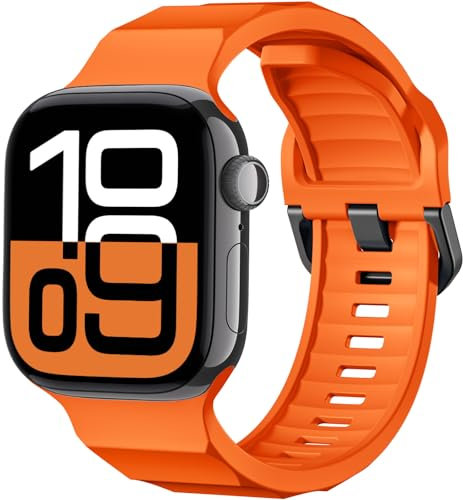 UpNeioco Sportarmband Kompatibel mit Apple Watch Armband 44mm 46mm 45mm 42mm, Weiches Silikon Ocean Uhrband für Herren und Damen, für iWatch Ultra 2/Series 10 9 8 7 SE 6 5 4 3 2 1, Orange