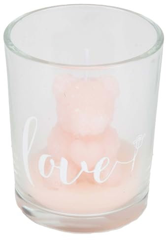 VFM e-Store - Valentins-Duftkerze in Rosenform, Bär im Glas, romantisches Geschenk für Geburtstage, Valentinstag, Weihnachten, 6,5 cm, Rosa