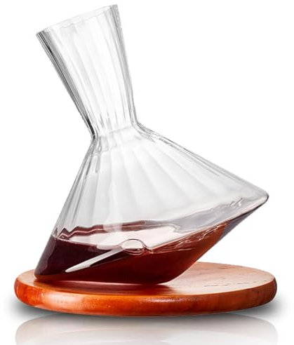 Oushebck Décanteur À Vin Rotatif À 360°, Décanteur En Cristal Rotation Avec Socle En Bois, Décanteur Pour Vin Rouge, Aérateur De Vin, Petite Carafe À Vin, Accessoire Pour Amateurs De Vin