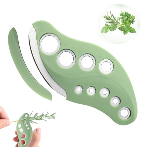Herb Stripper Tool 9 Holes with Herb Cutter, Herb Stripper Cutter Tool, Stainless Steel Kitchen Herbs Leaf Stripping Herb Leaf Peeler for Collard Greens Thyme Basil Rosemary Stripper, Dishwasher Safe