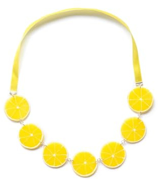 Miniblings Zitronenscheiben Kette 85cm Zitrone Sommer gelb Silber | Schmuckstück aus eigener Fertigung in Berlin, in kleiner Serie hergestellt