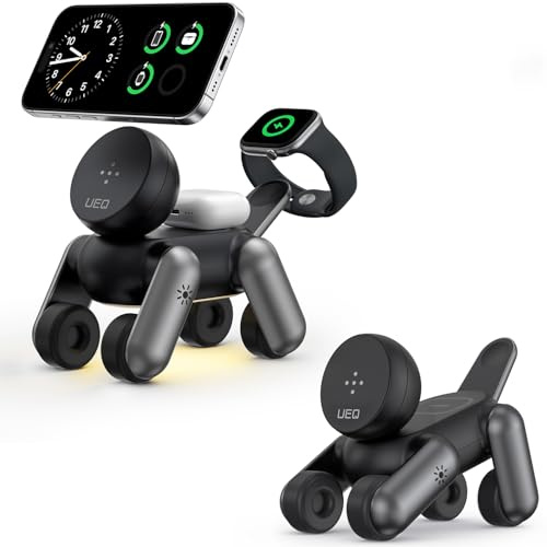UEQ 3 in 1 Wireless Charging Station for Apple Devices,Fast Charging Magnetic Wireless Charger Stand with Night Light for iPhone 17 Air 16 15 14 13 12 Series,Earbuds 4 3 Pro,Watch-Black