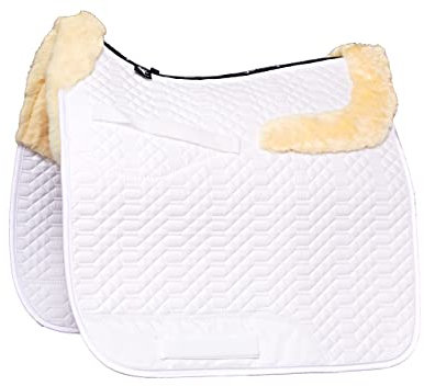 Engel Reitsport | SCHABRA4-D-WEI-MED | Schabracke | Lammfell im Sattelbereich - Half Lined | Steppstoff | Fellkranz vorne & hinten | Dressur | Stoff Weiss Fell med.