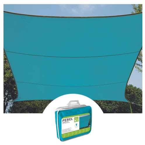 Perel Sonnensegel, Segel Sonnenschutz für Terrasse und Pool, wasserabweisend, UV-Schutz, 4 Edelstahl-O-Ringe, 4 x 3 m, 160 g/m², Polyester, rechteckig, himmelblau