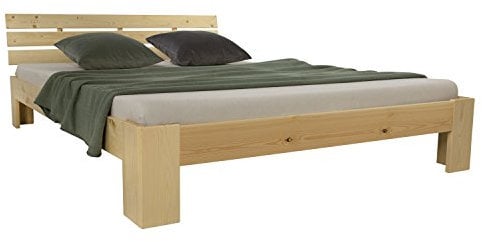 Homestyle4u Lit Double 160x200 avec sommier à Lattes Cadre de lit en Bois de pin Massif