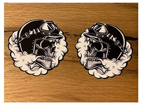 24/7stickers #687 / 2X Aufkleber je 9x8,5cm Skull Totenkopf V2 Biker Custom Chopper Cafe Racer Bobber Tankaufkleber Motorrad Auto Tuning Racing USA V8